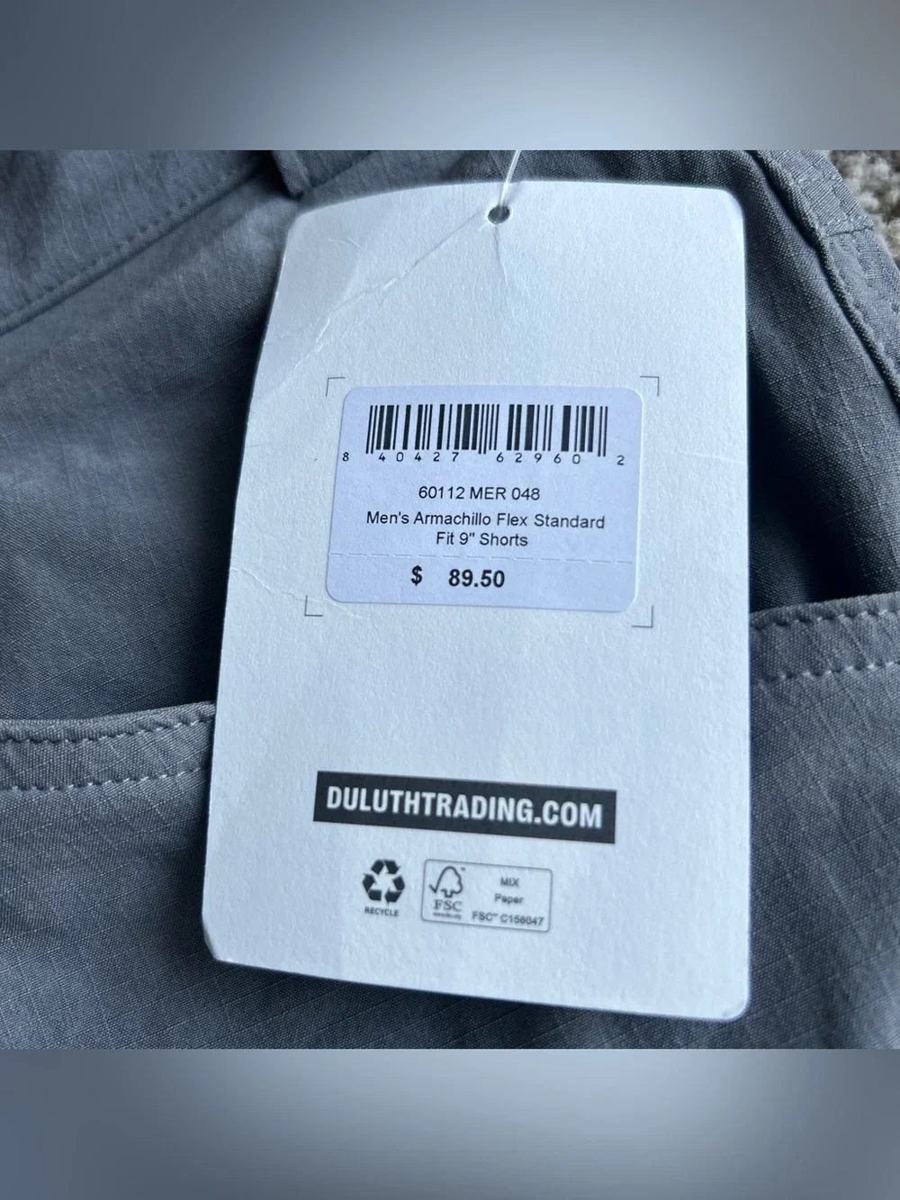 $89 NWT Duluth Trading Armachillo Shorts Mens 48x9 Gray Flex Standard Fit Cargo